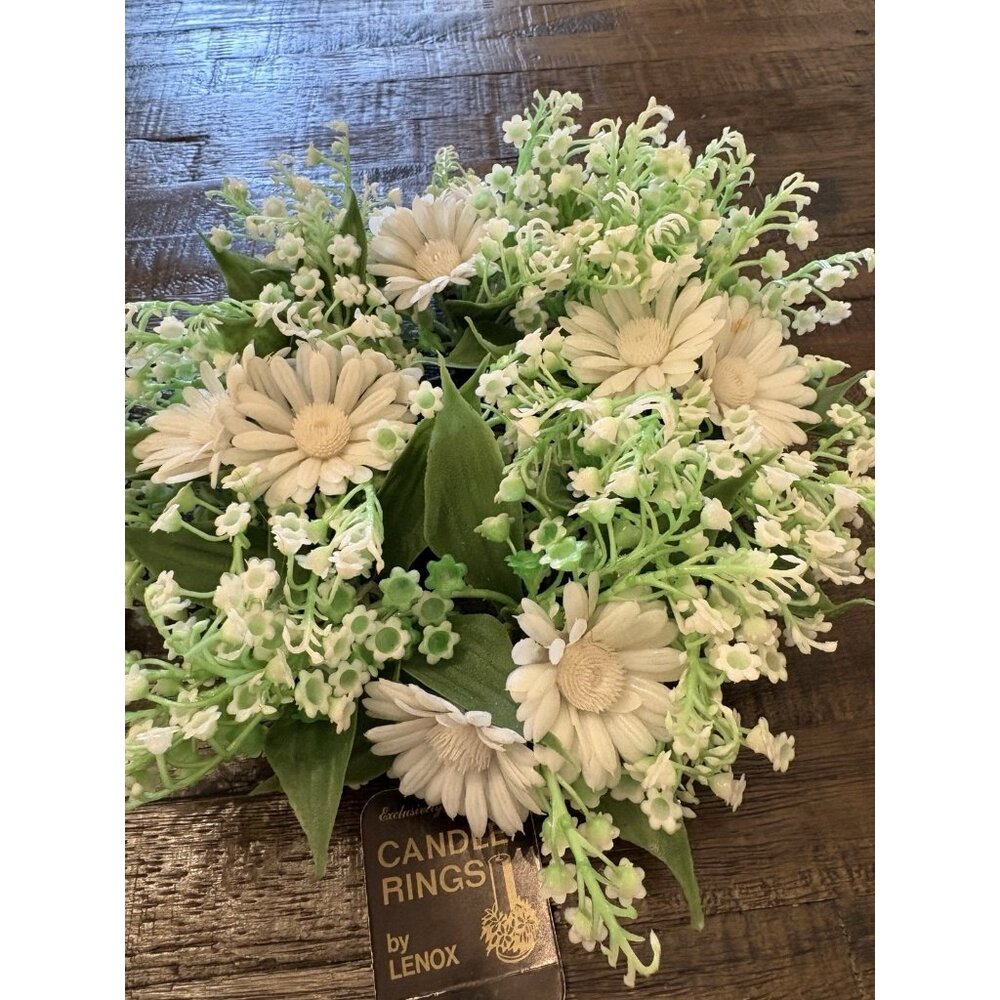 Vintage Lenox Plastic Faux Flower Candle Ring Wreath White Daisy Pair Of 2 - Picture 2 of 8